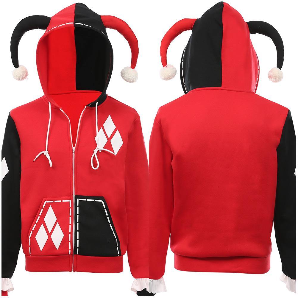 Harley Quinn Hoodie Zip Up Jacket Sweatshirt Halloween Carnival Suit