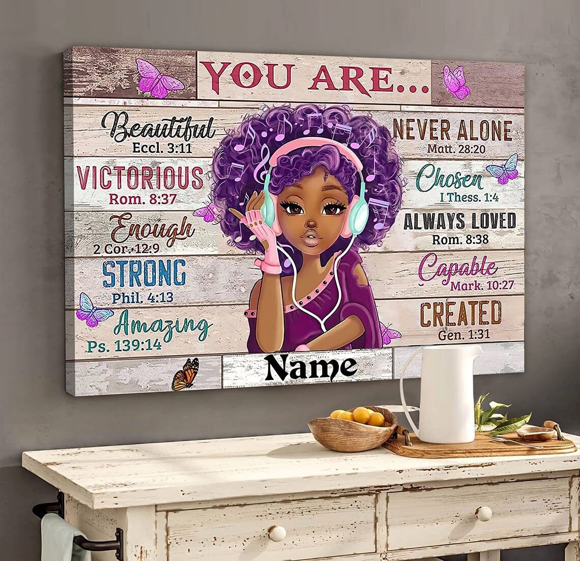 Personalized Black Girl You Are Canvas, CurlyHaired Black Girl Wearing Headphones, African