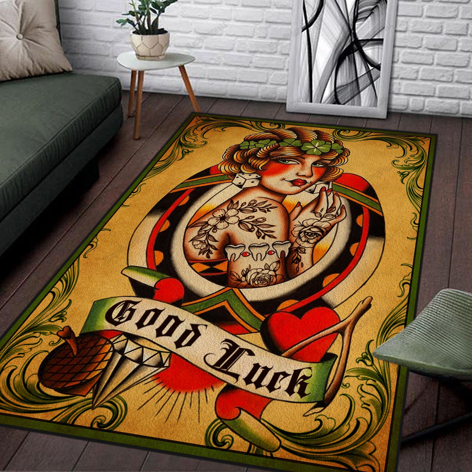 LK33 Tattoo Girl Good Luck Rug TattoosCafe