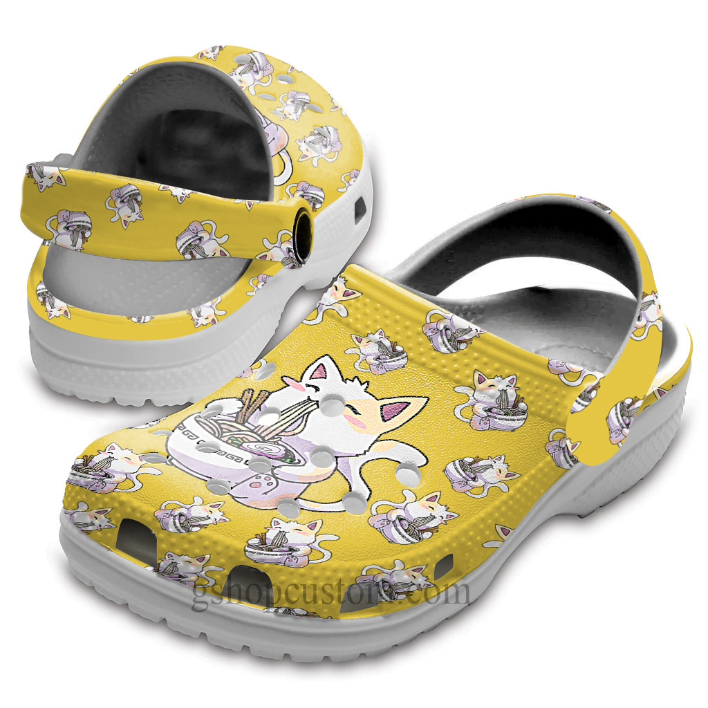 Anime Cat Cute Crocs Shoes Clogs Funny Manga Cat Noodle Japan Custom