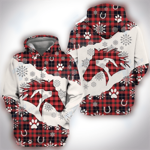 Unifinz Horse Christmas Shirt Horse Dog Cat Christmas Plaid Red Black