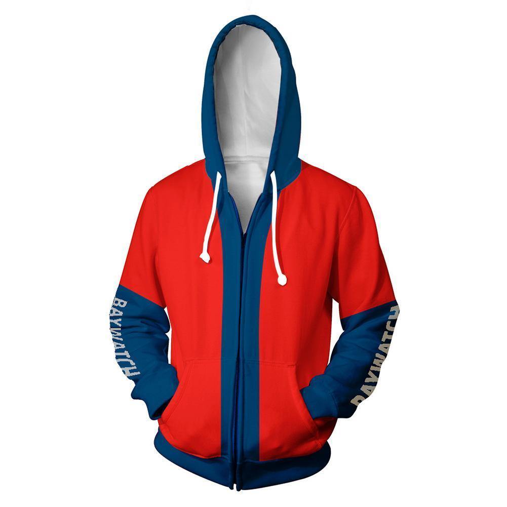 Unisex Tv Series Hoodies Baywatch Lifeguard Zip Up 3D Print Jacket