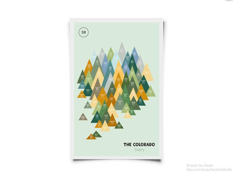 Poster Canvas Colorado 14Ers Sticker Map Rocky Mountains Co Rockies
