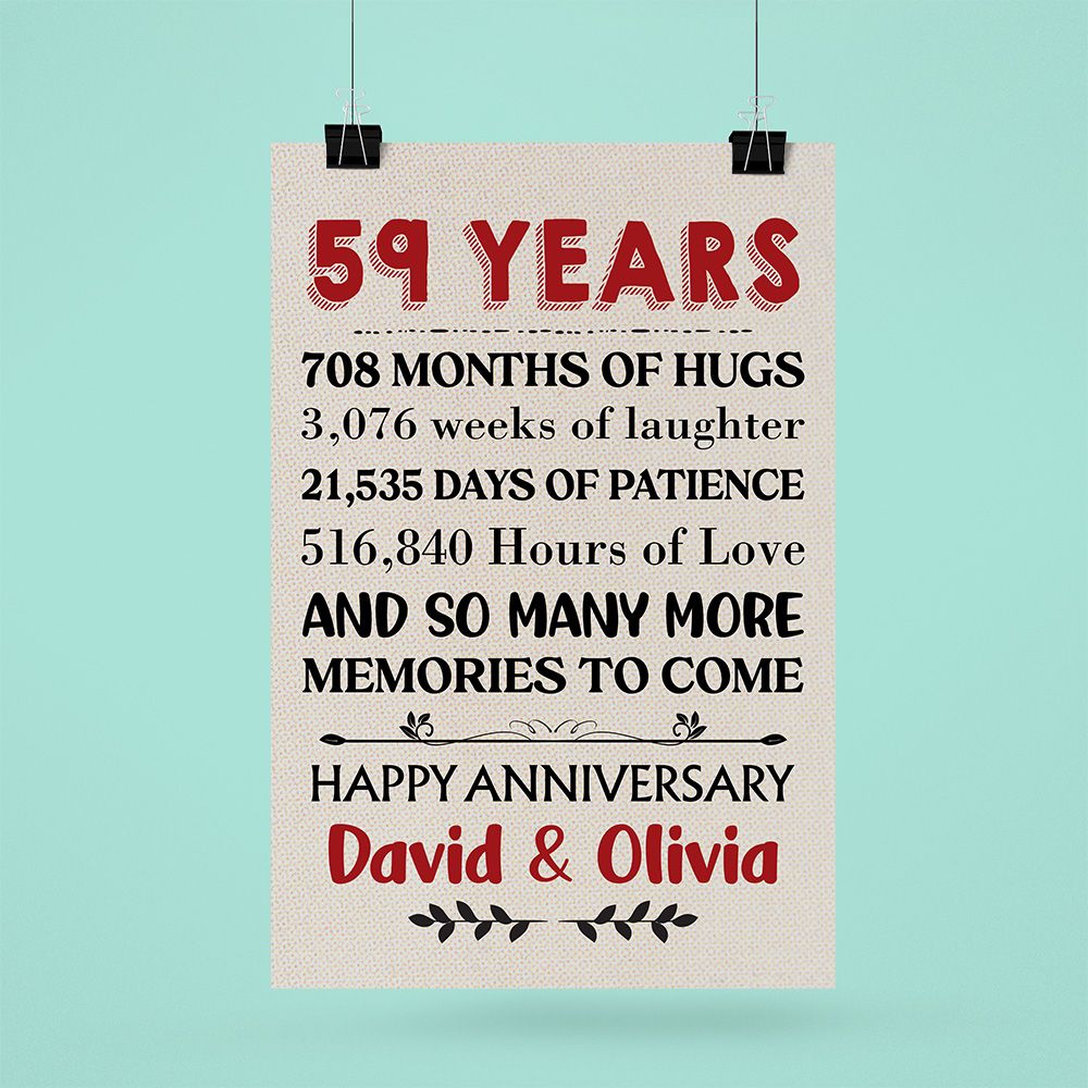 Personalized Names 59Th Wedding Anniversary Gifts Poster For Couple