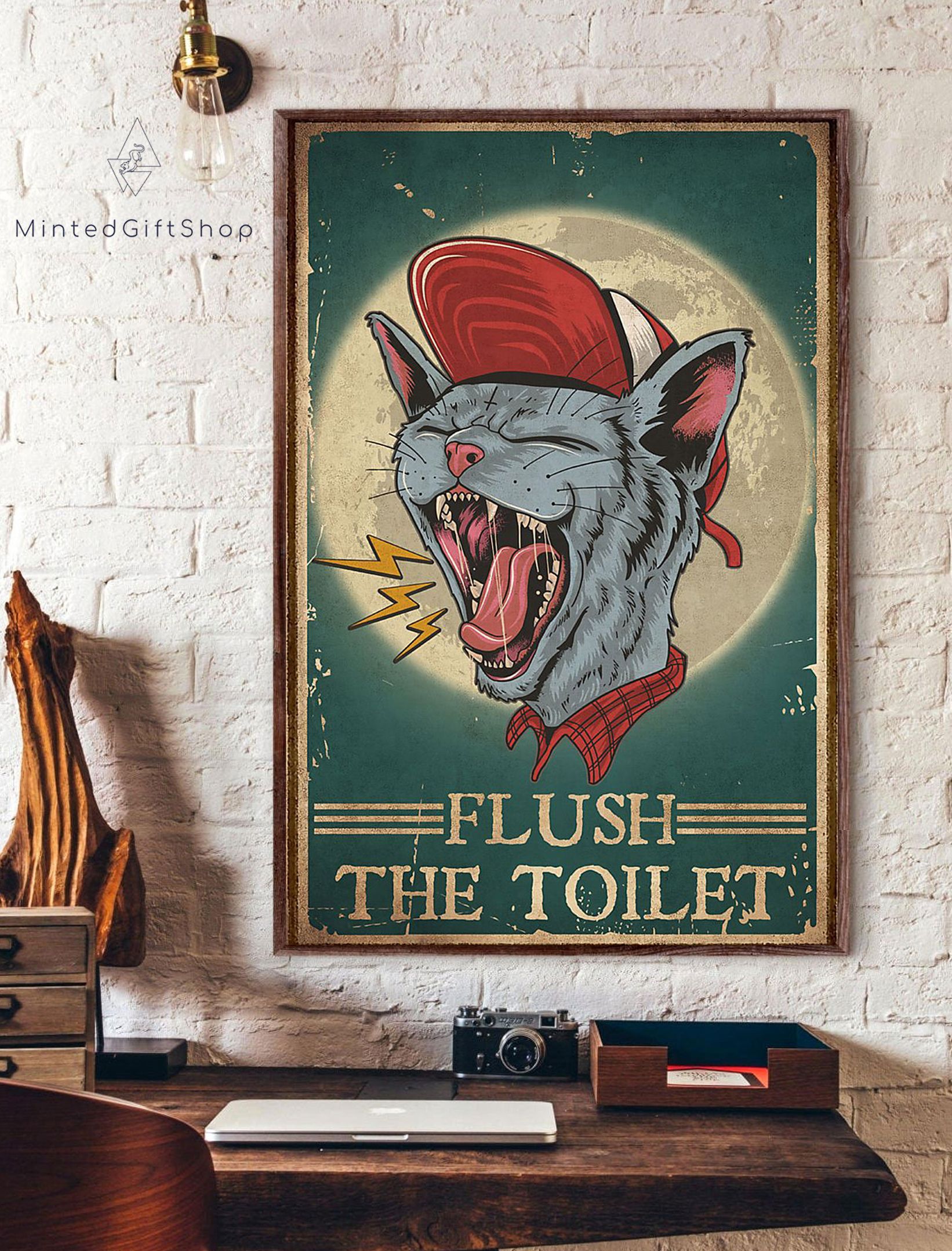 Flush The Toilet Cat Screaming Vertical Poster Poster Art Design
