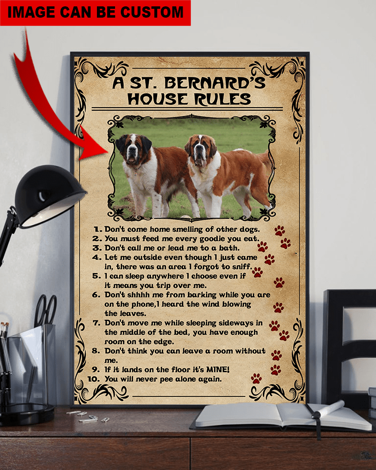 Personalized A St. Bernard’s House Rules Vintage Custom Image Poster