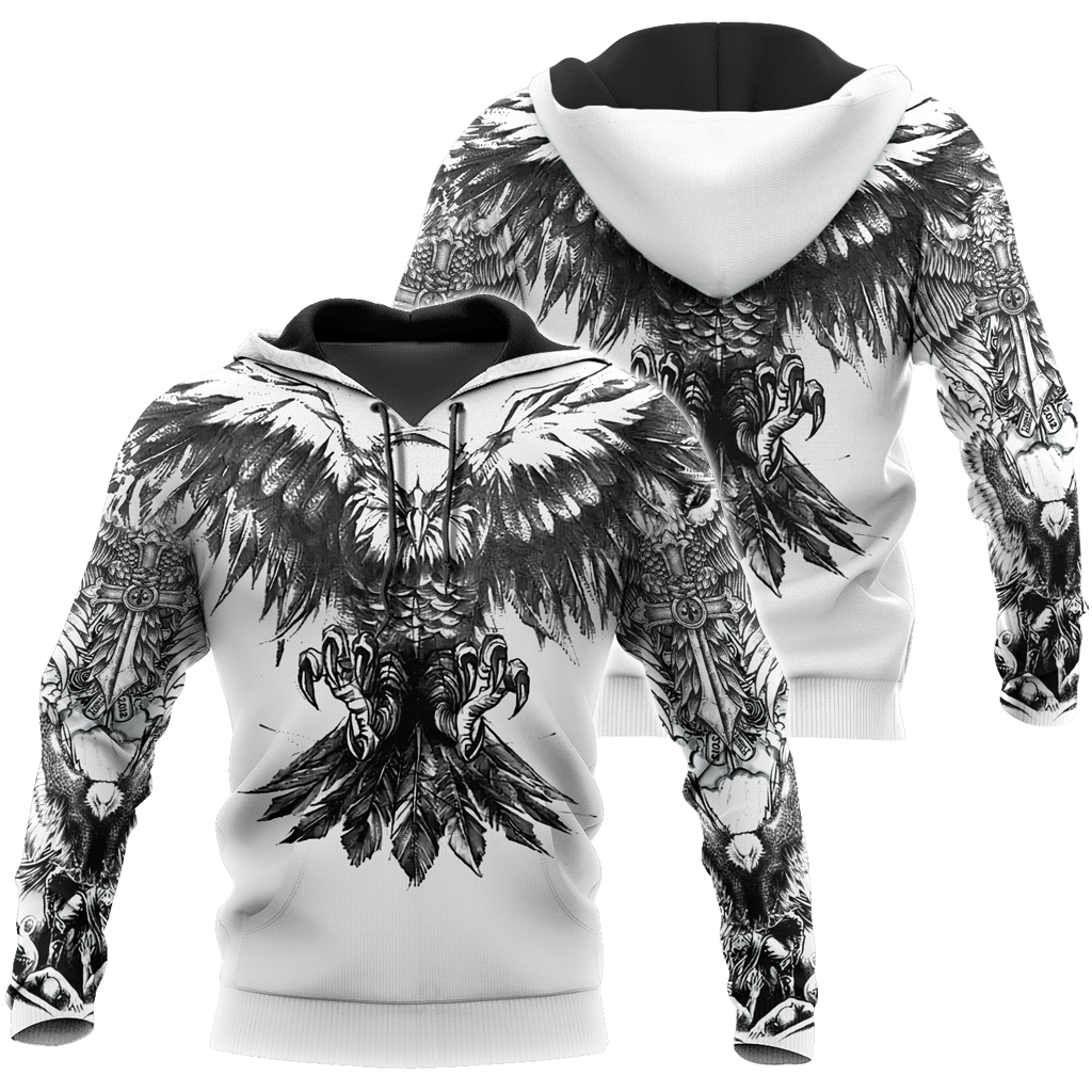 Eagle Tattoo Art Black And White Cool 3D Printed Sublimation Hoodie