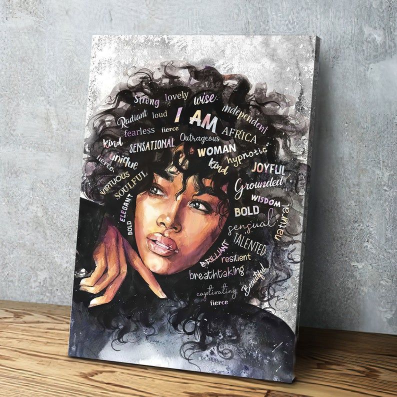 Afro Girl Canvas Art, I Am Black Woman Poster Print, Black Queen Wall