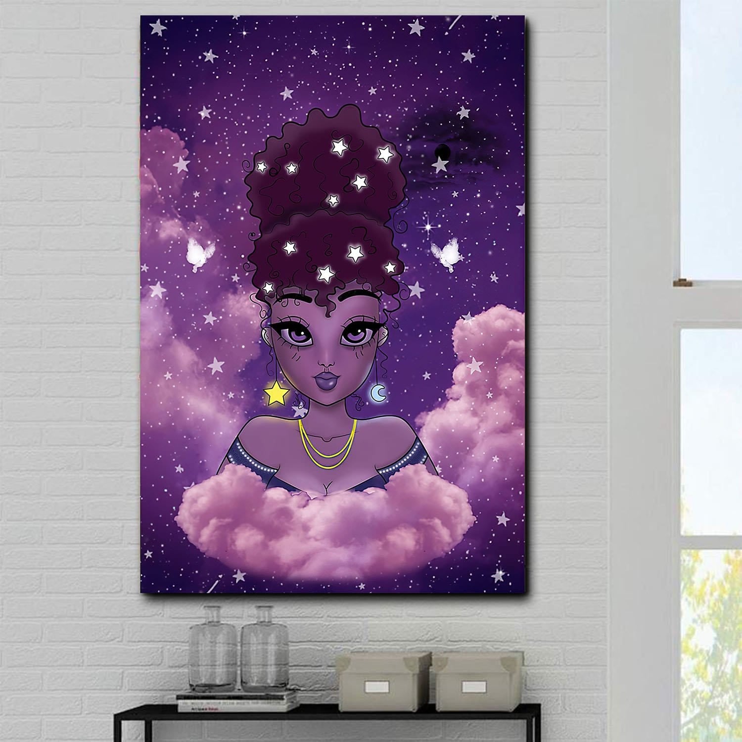 African American Poster Art Black Angel Girl With Pink Cloud Black Art