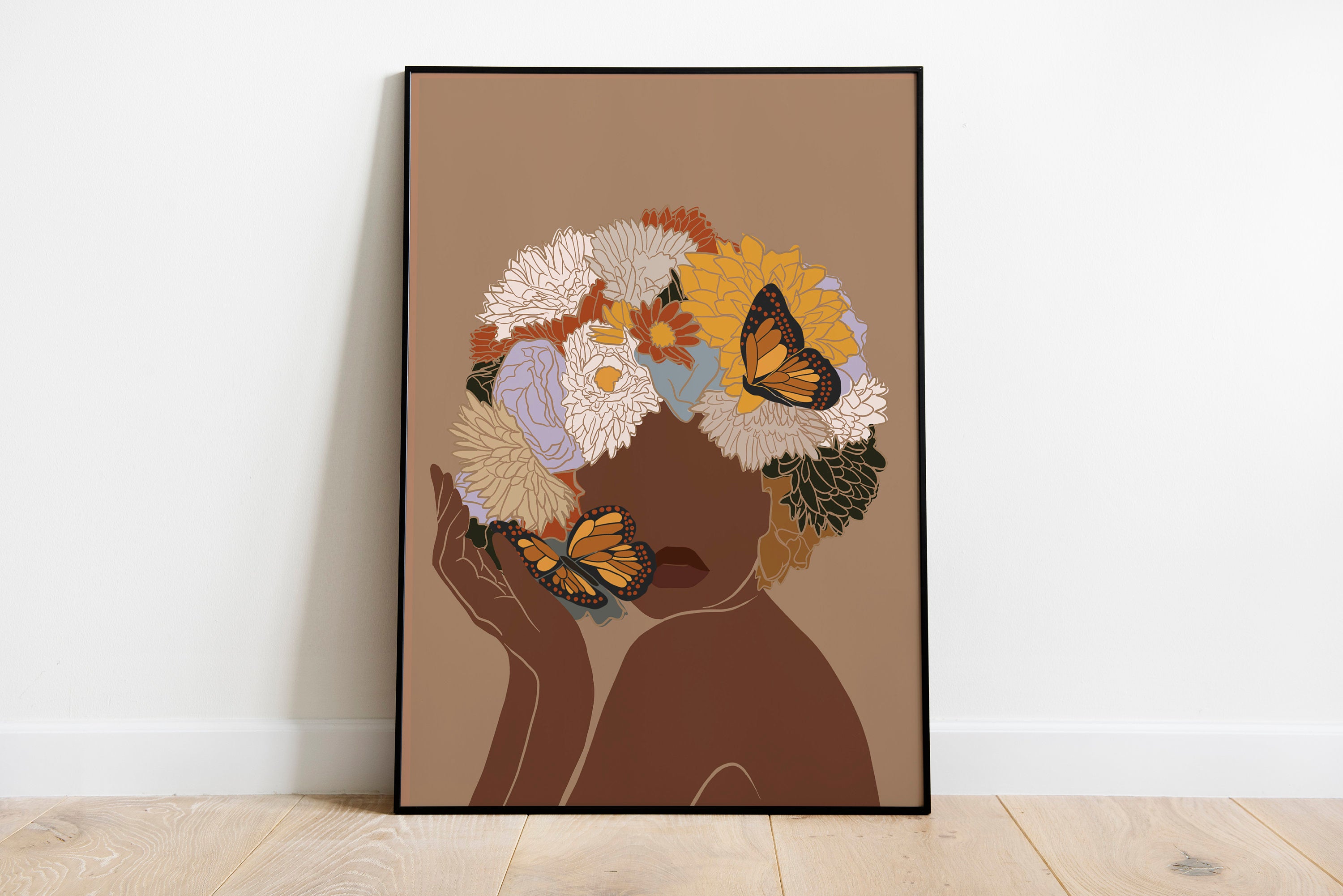Black African Woman Poster Gift For Black Woman Flower Head Woman