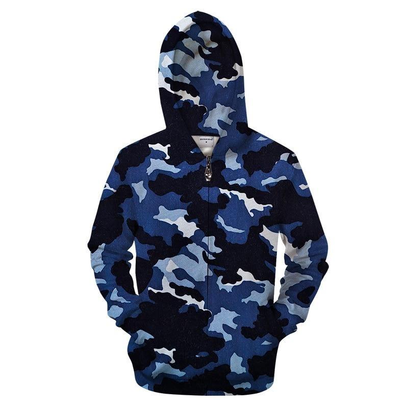 Navy Blue Camo Zipup Hoodie Chingontees