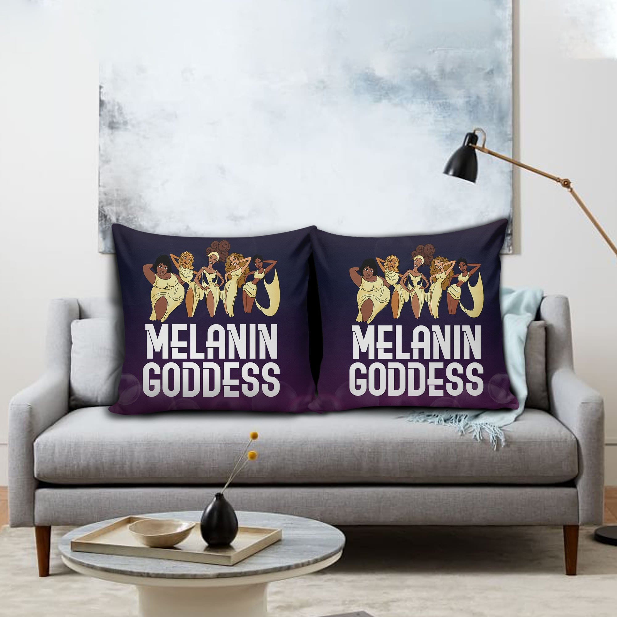 African American Throw Pillows Melanin Goddess Afro Girls Square Throw Pillow Afrocentric
