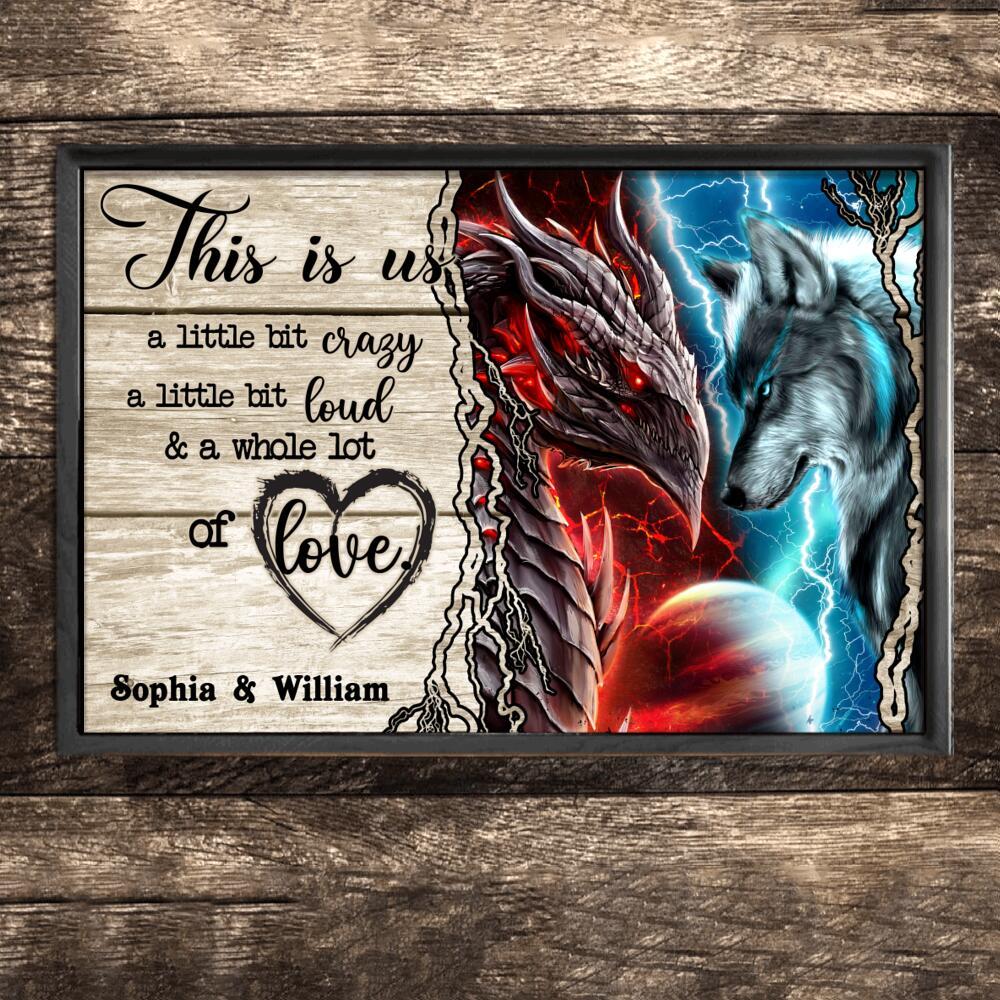 Custom name Wolf Dragon Couple Wall Art Print Poster Poster Art Design