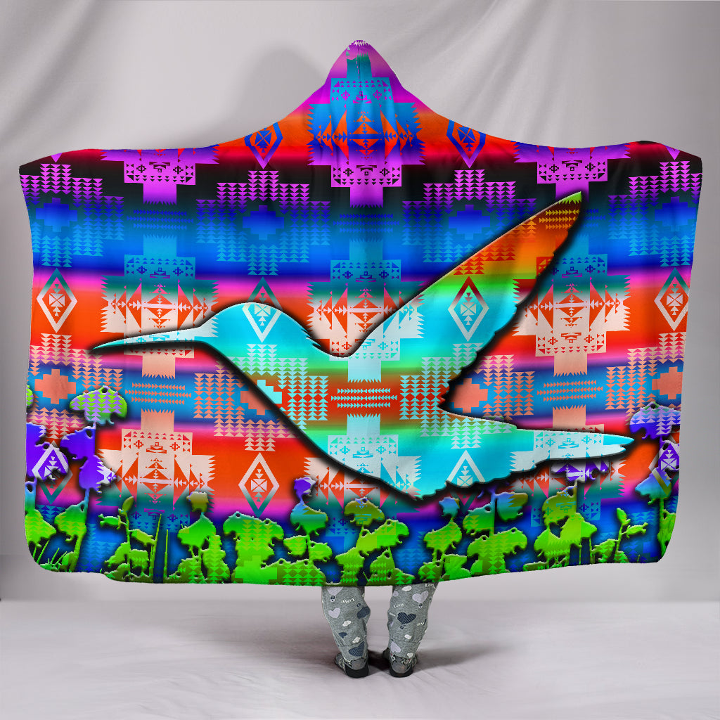 Turquoise Hummingbird Feast Hoodie Blanket ReadingLLC