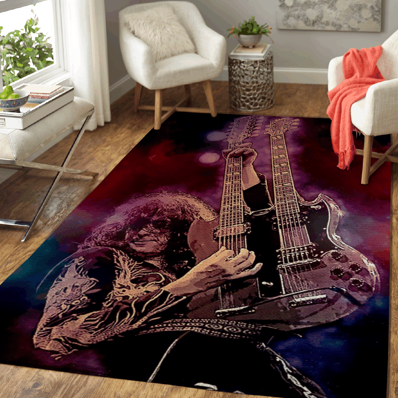 Jimmy Page Led Zeppelin Band Art For Fans Area Rug Rock Band Merch