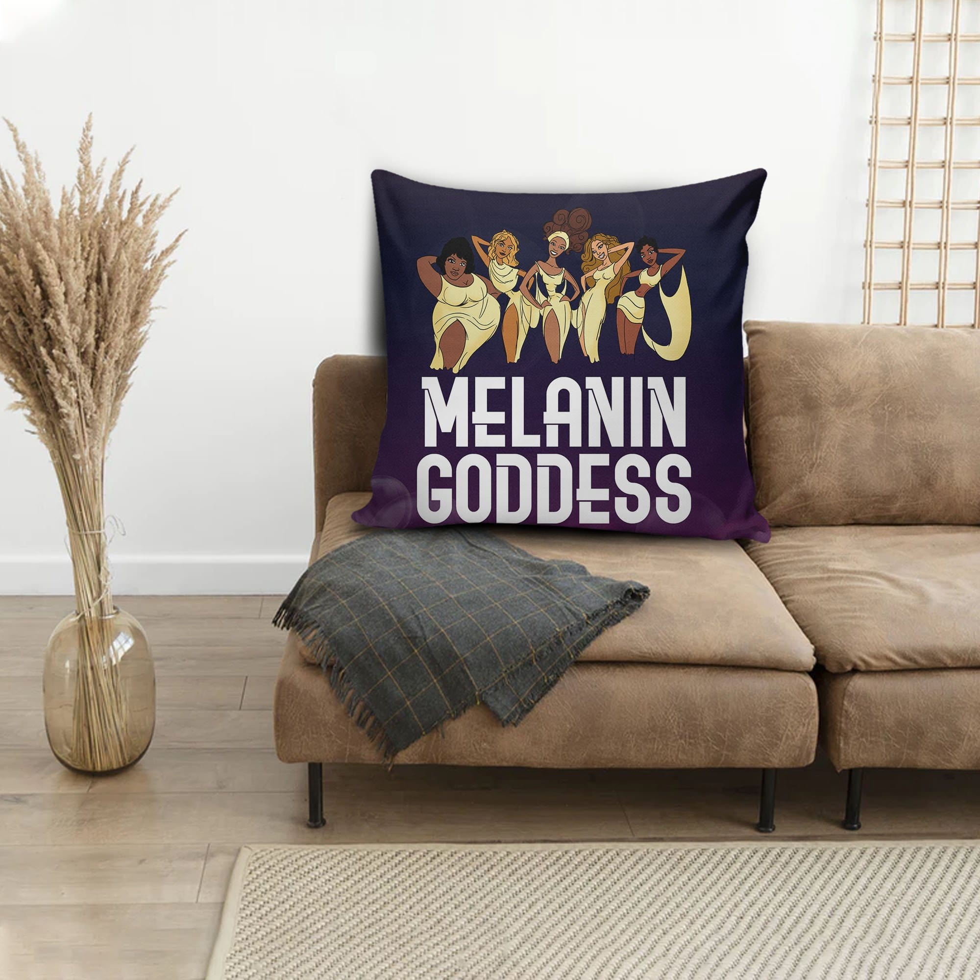 African American Throw Pillows Melanin Goddess Afro Girls Square Throw Pillow Afrocentric