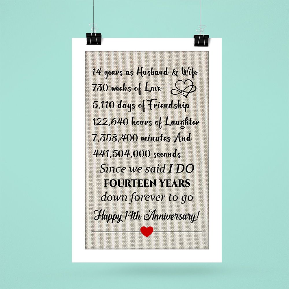14Th Wedding Anniversary Gifts Poster For Couple, Parents, Wife & Husband, Him, Her Poster Art