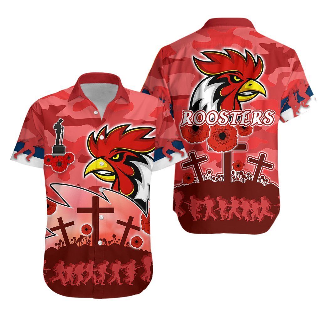 Roosters Anzac Day Hawaiian Shirt Military Red K13 Fashion Store