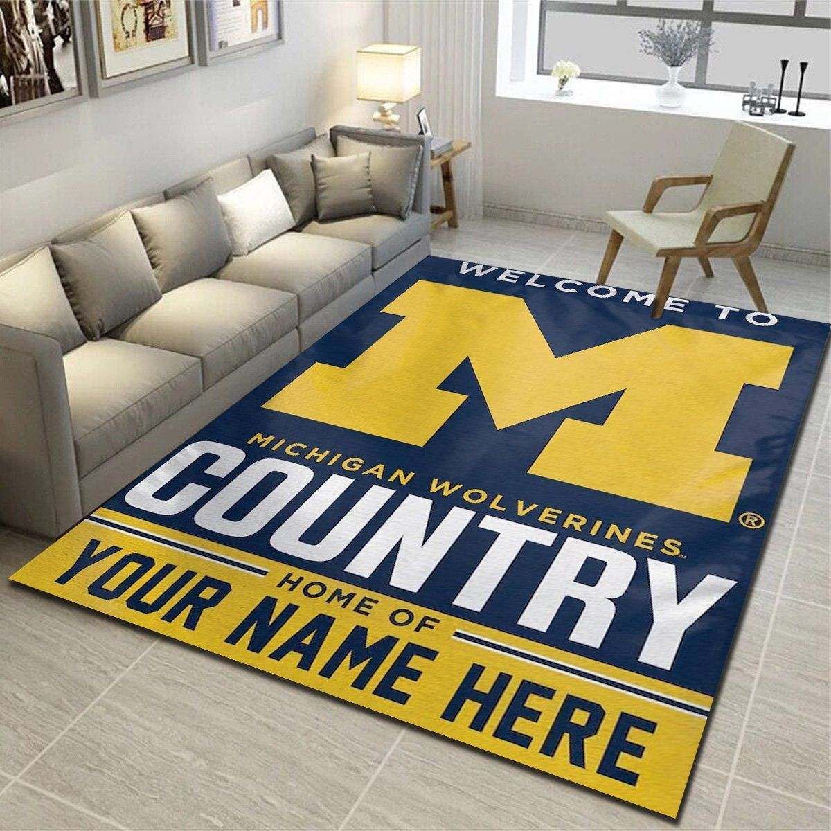 Michigan Wolverines Personalized Area Rugs, Team Living Room Carpet