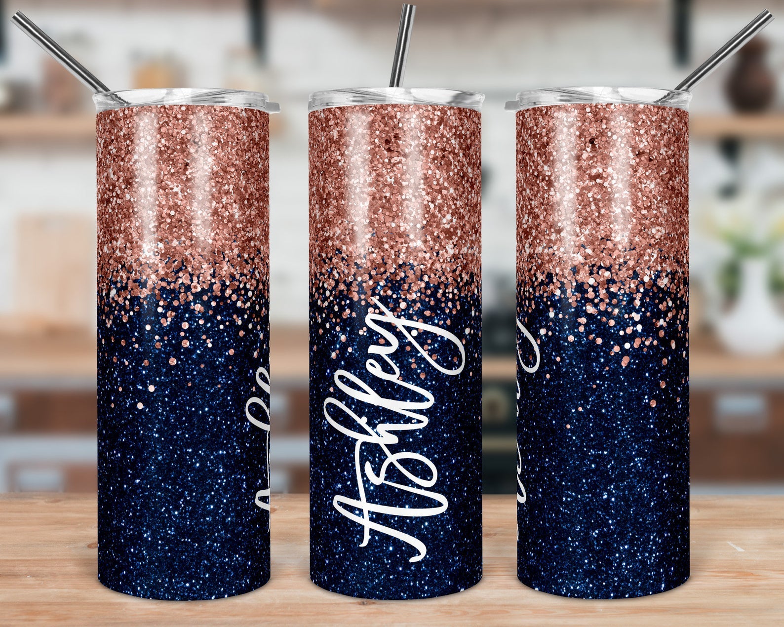 Personalized 20Oz Skinny Tumbler, Custom Name Tumbler, Navy Blue And