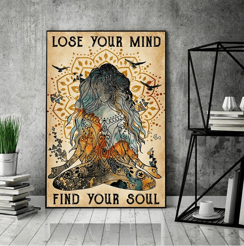 Yoga Poster, Hippie Girl Yoga Poster, Vintage Lose Your Mind Find Your