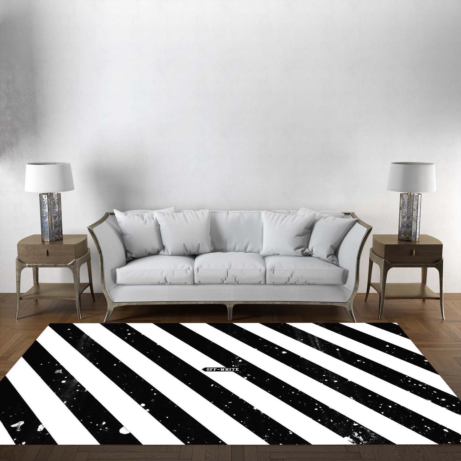 OffWhite Logo Inspired Area Rug, Luxury Hypebeast Living Room Carpet
