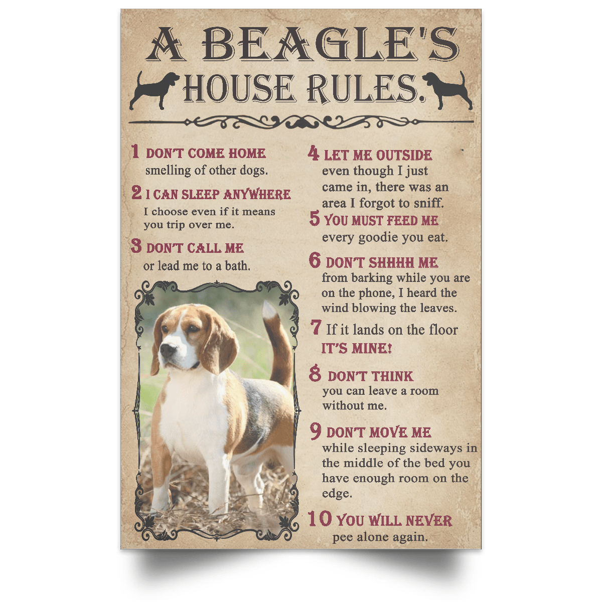 Personalized Custom your dog Retro Beagle House’s Rules Poster