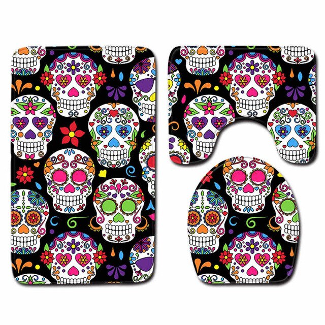 3D Skulls Toilet Bath Mat Carpet Rug Sets TattoosCafe