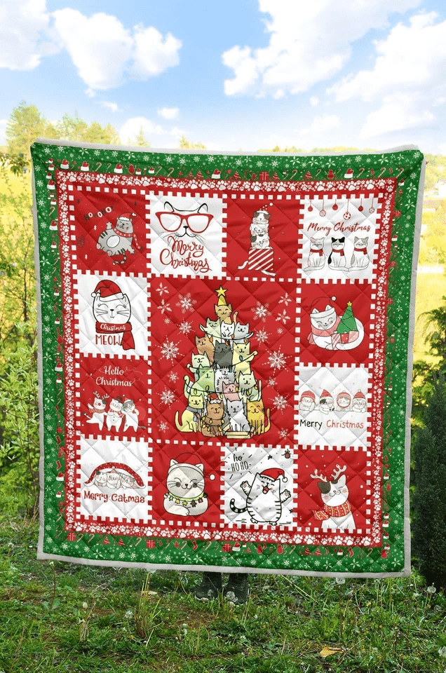 Xmas For Cat Lover Merry Christmas Cat Quilt Blanket Corethermax