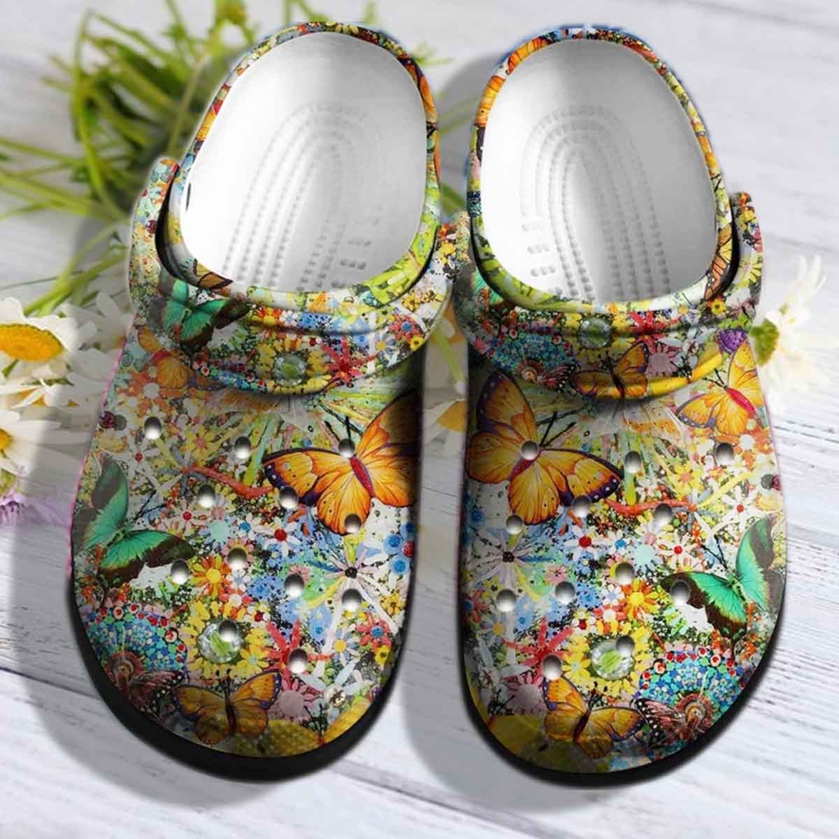 Butterflies Colorful Garden Shoes Crocs Clogs Gift For Women Girl