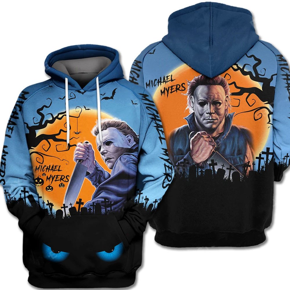 Halloween Hoodie Horror Hoodie Michael Myers Halloween Night Blue