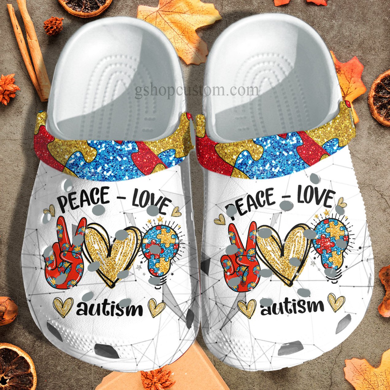 Peace Love Autism Light Puzzel Crocs Shoes Autism Awareness Be Kind
