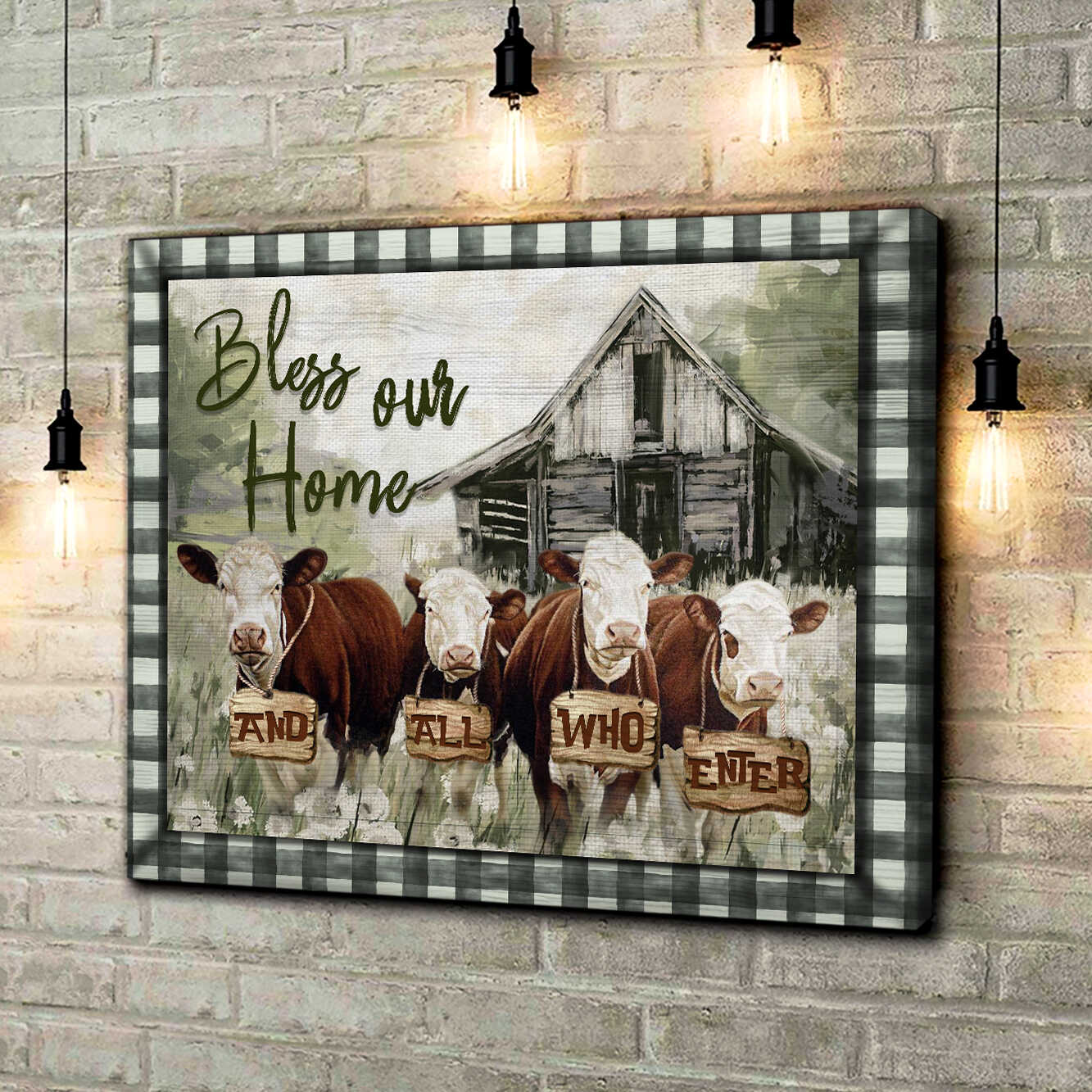 Hereford Cows Bless Our Home Canvas Wall Art Farmhouse Decor Poster