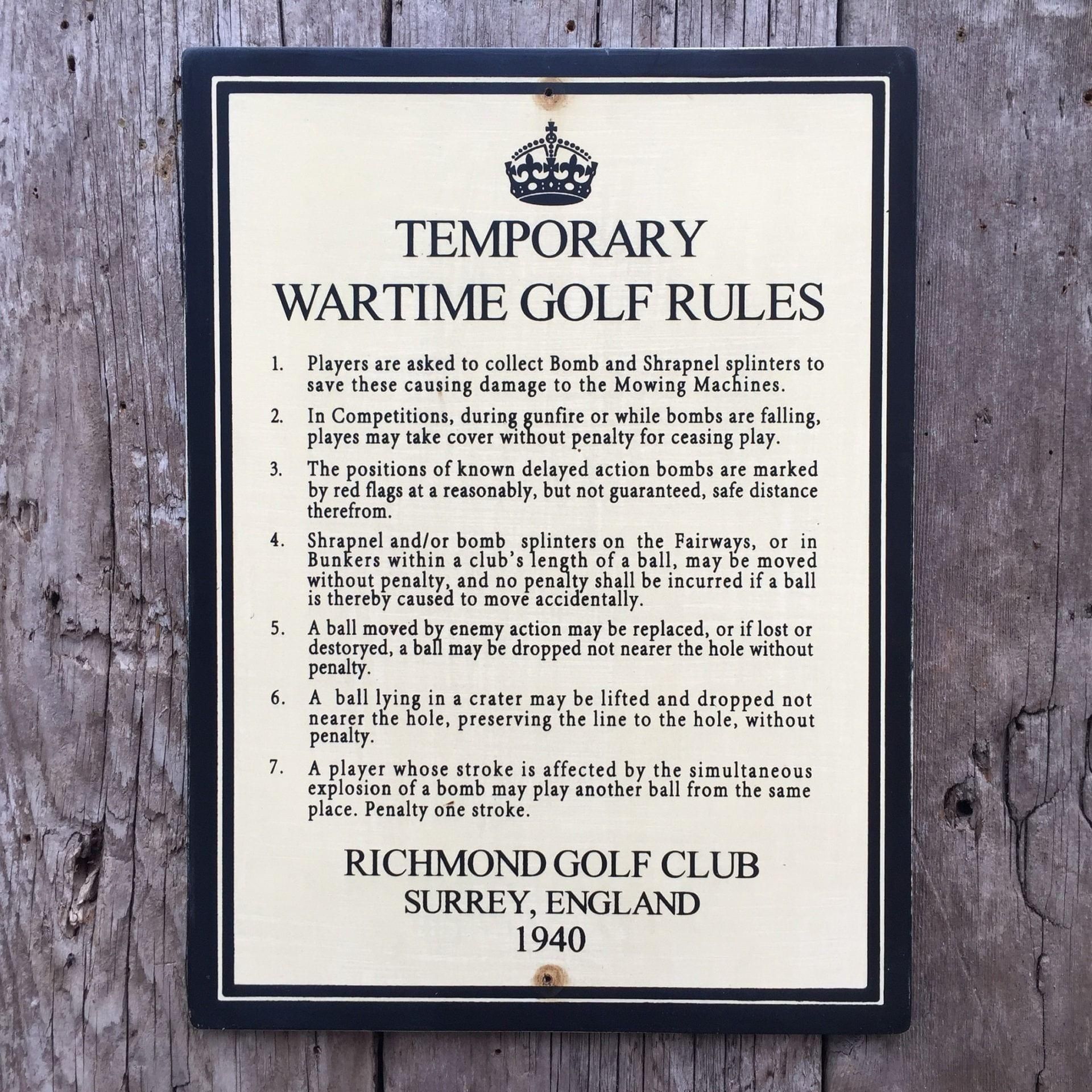 Temporary wartime golf rules richmond golf club surrey england 1940