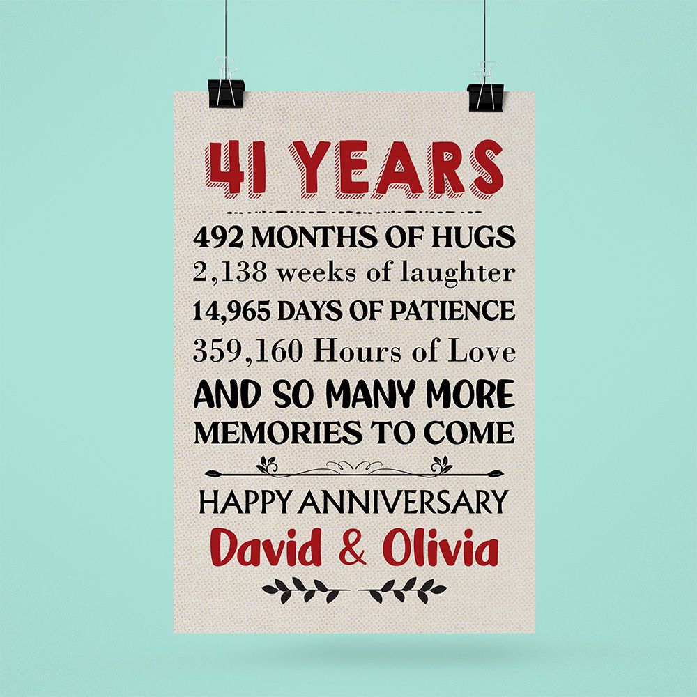 Personalized Names 41St Wedding Anniversary Gifts Poster For Couple
