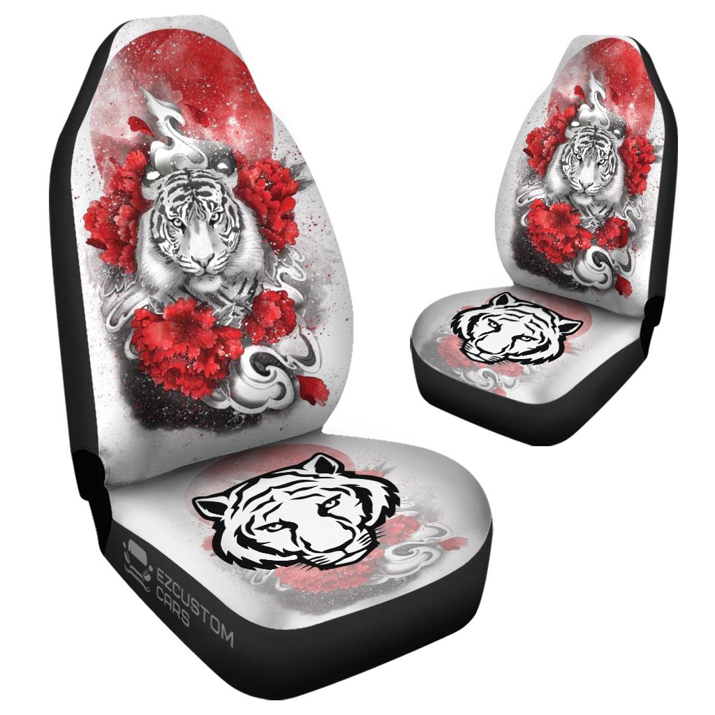 Flower X White Tiger Car Seat Covers Custom Tiger Car Accessories
