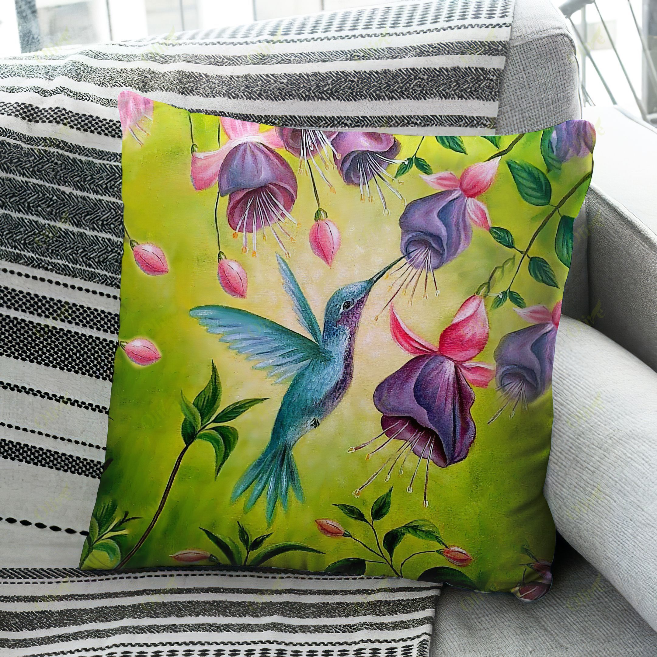 Hummingbird With Beautiful Flowers Pillow Case, Pillow Sofa, Pillow