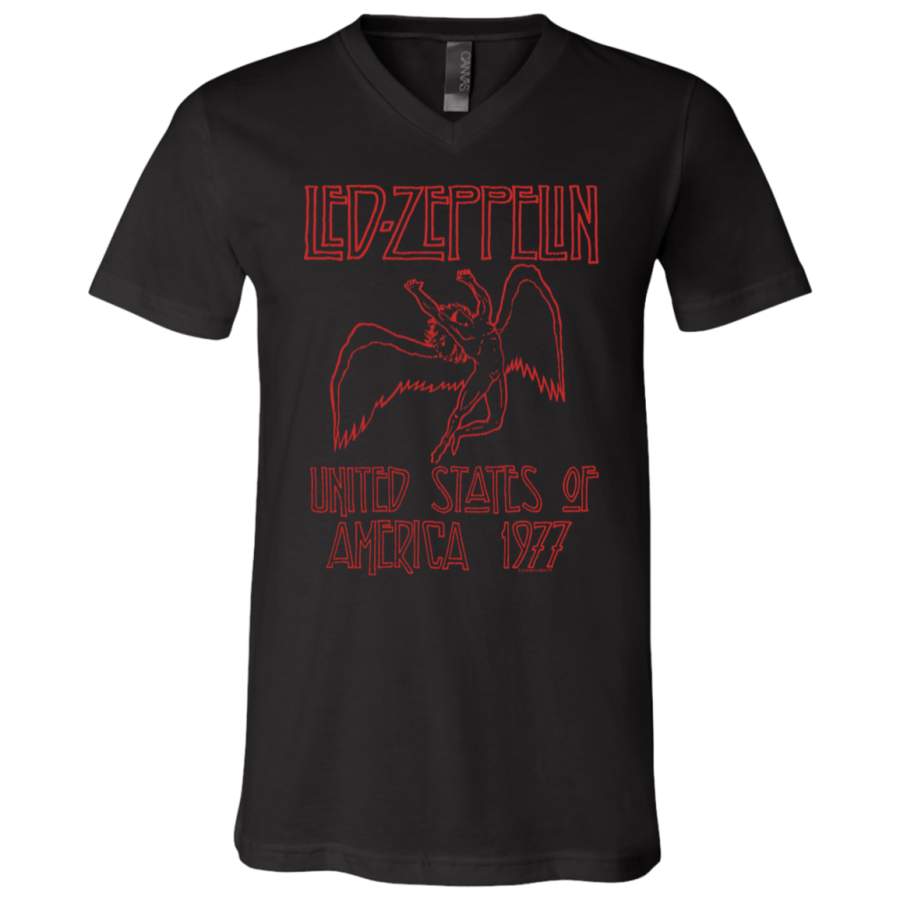 Led Zeppelin USA 1977 Red Lettering VNeck TShirt Love Art USA