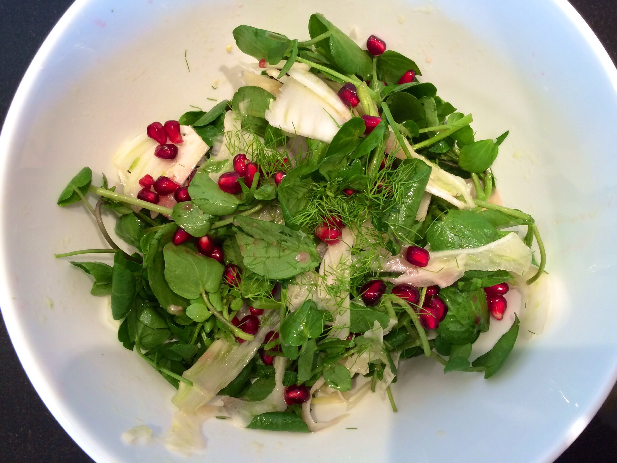 Watercress and fennel salad with pomegranate suppernut