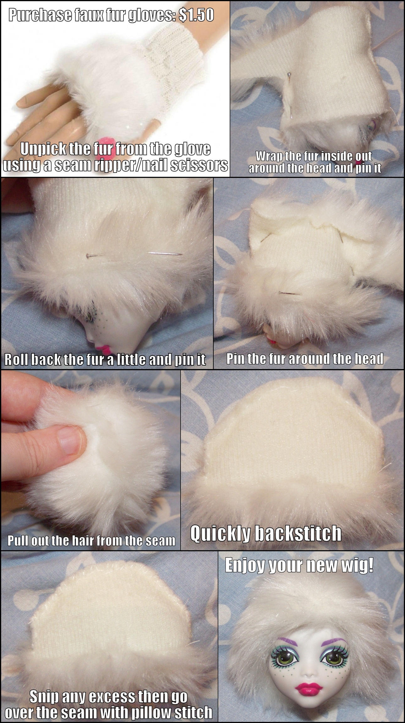 Faux fur gloves to doll wig tutorial Tutorials