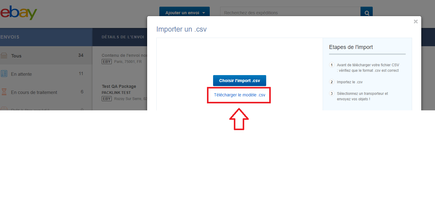 Importer des commandes à travers de CSV Packlink ebay