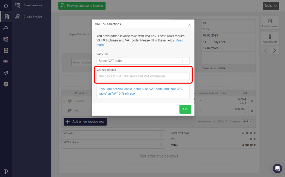 VAT code Procountor Solo