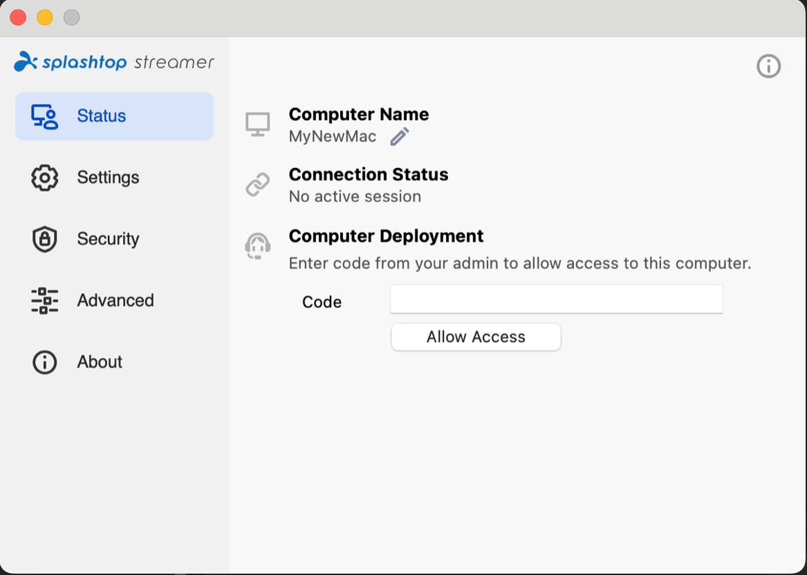 Access Code to Install Streamer Splashtop Business Support
