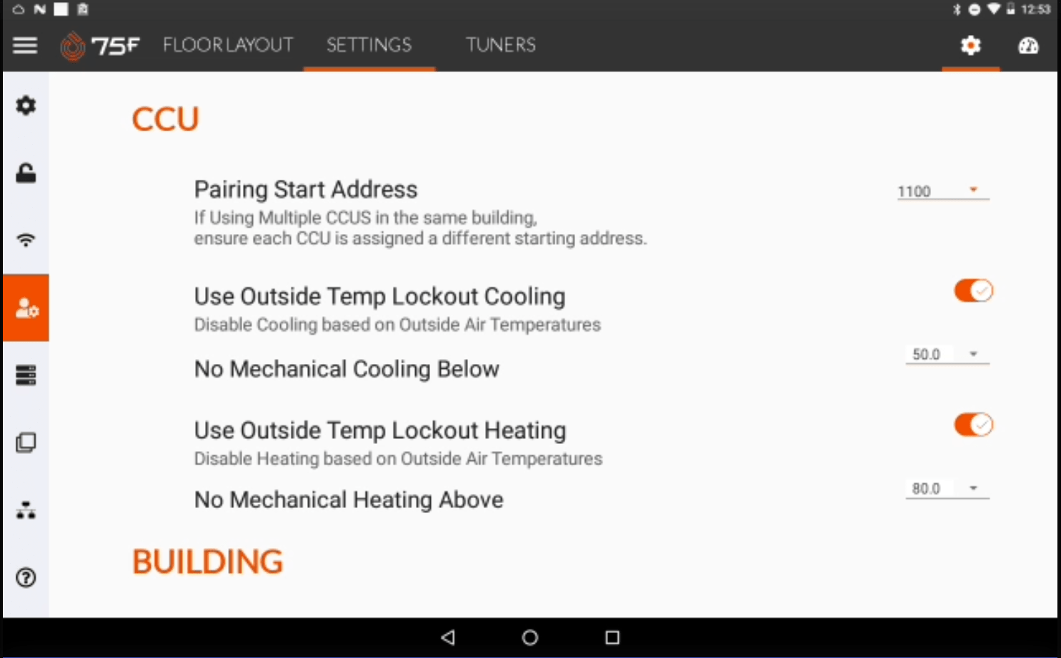 Mechanical Lockouts for Cooling & Heating in OAO 75F Renatus