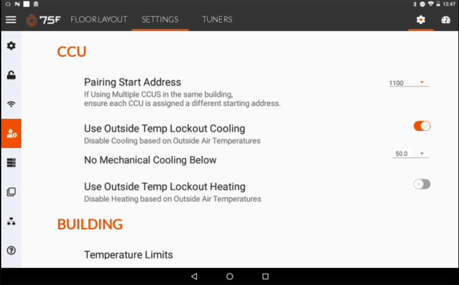Mechanical Lockouts for Cooling & Heating in OAO 75F Renatus