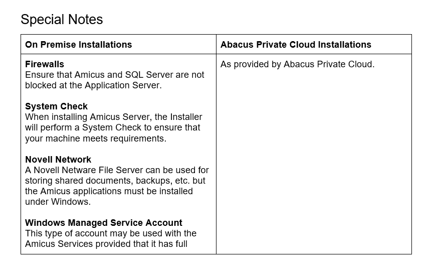 Amicus V20 Hardware and Software Guide AbacusNextClient Services