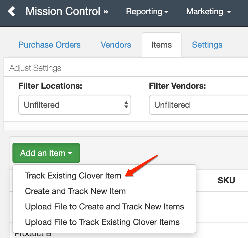 How do I track an existing Clover item? Abreeze