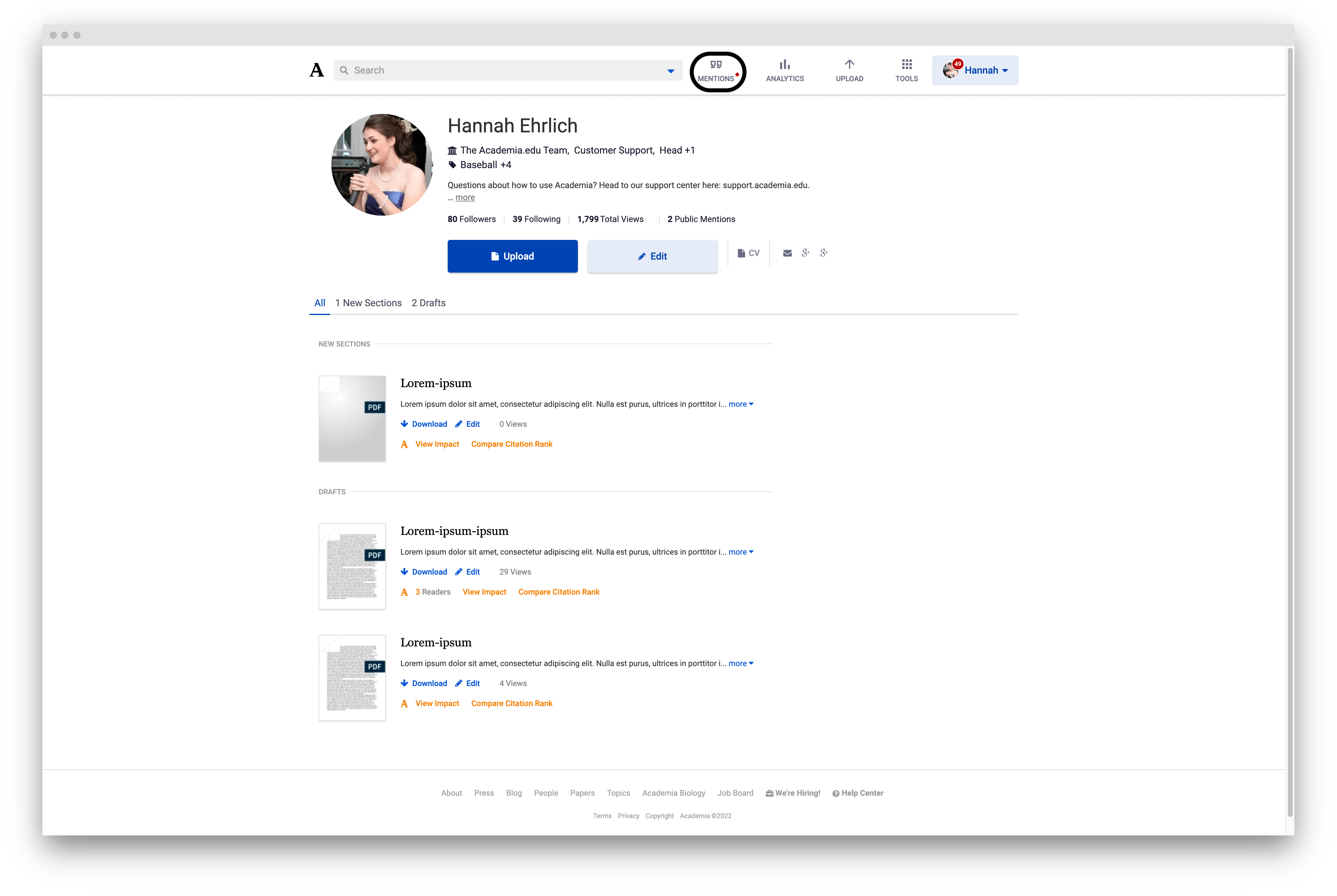 What are Mentions? Academia