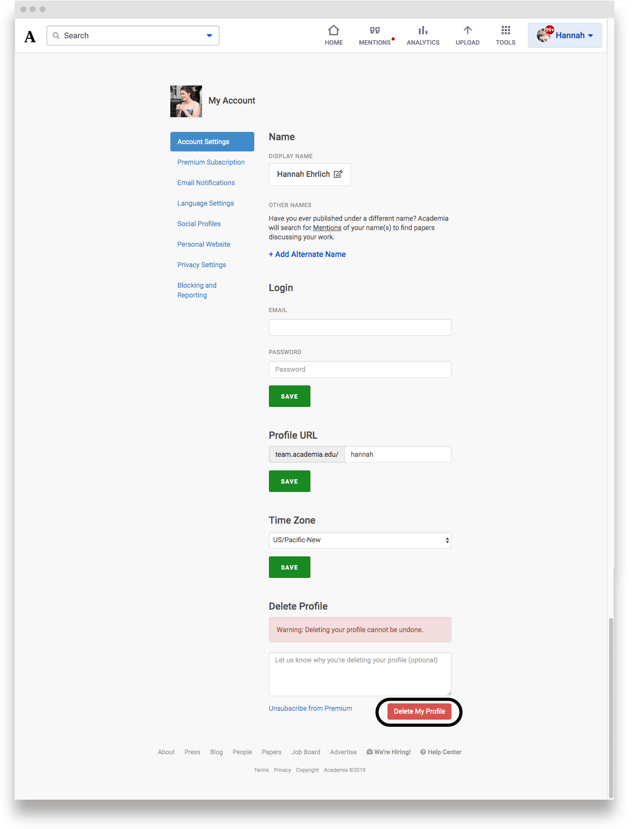 Account Deletion Academia Support
