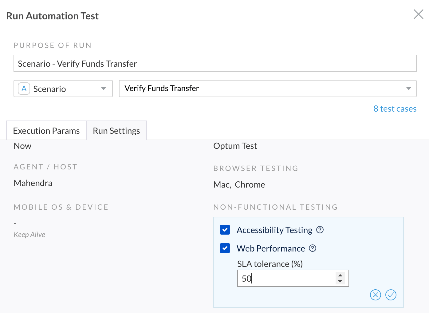 Verify  Performance Metrics during test execution ACCELQ